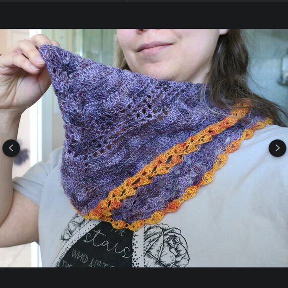 NEW Delicate Crochet Lace 100% Merino Wool Purple and Gold Cowl - Picture 1 of 4